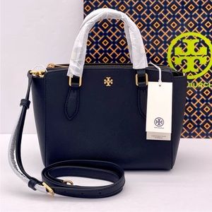 TORY BURCH EMERSON MINI
TOP ZIP TOTE BLACK LEATHER
CROSSBODY SATCHEL